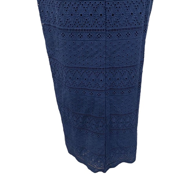 Eyelet Lace Midi/Maxi Skirt In Navy Blue By Cartolina Nantucket Cottagecore - Picture 9 of 11